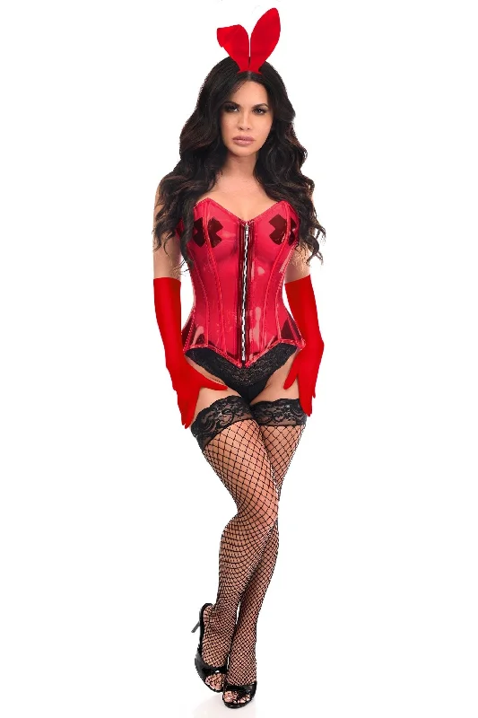 corset top peach satin-Lavish 4 PC Clear Red Sexy Bunny Corset Costume