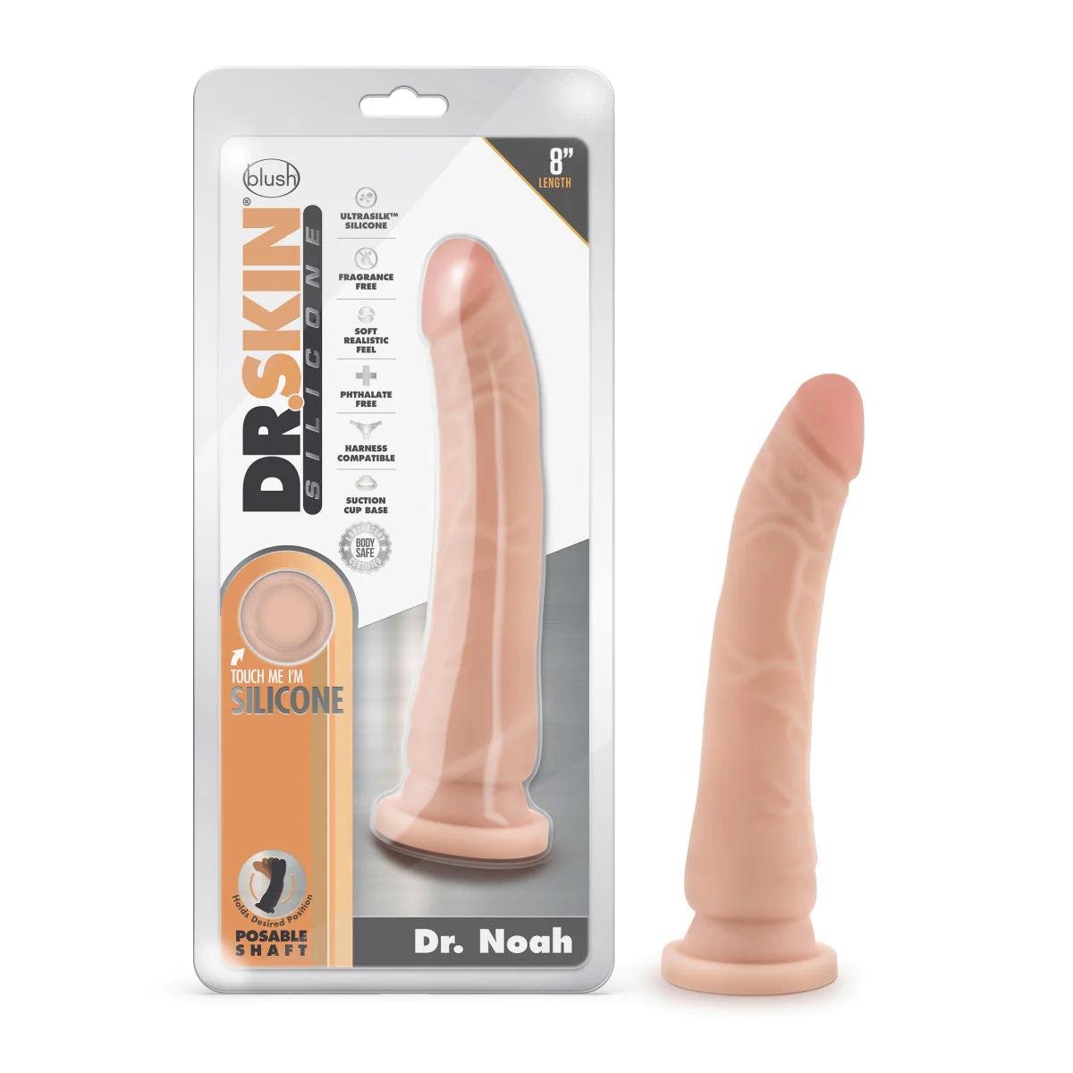 textured battery-powered dildo-Dr. Skin Silicone Dr. Noah Realistic Vanilla 8.5-Inch Long Dildo