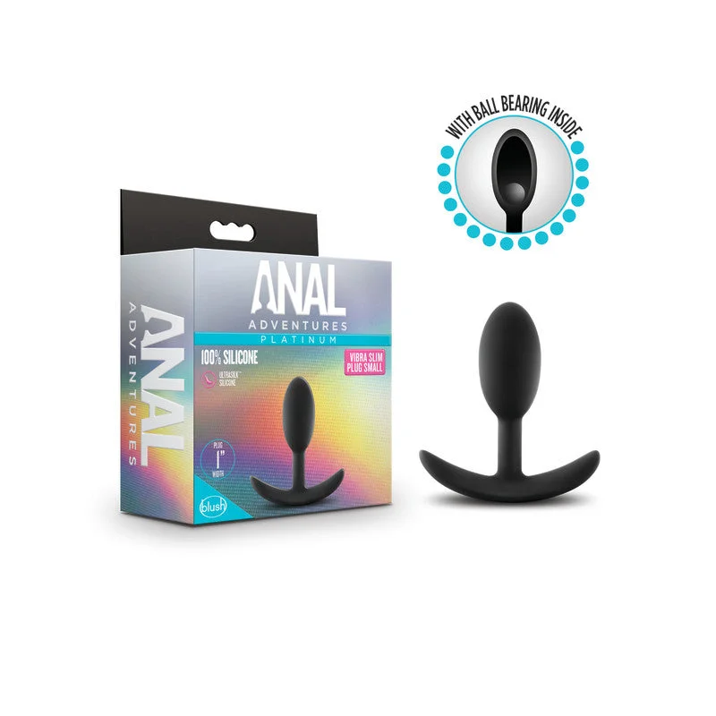 Anal toys for solo relaxation-Anal Adventures Platinum Vibra Slim Butt Plug Black 2.5"