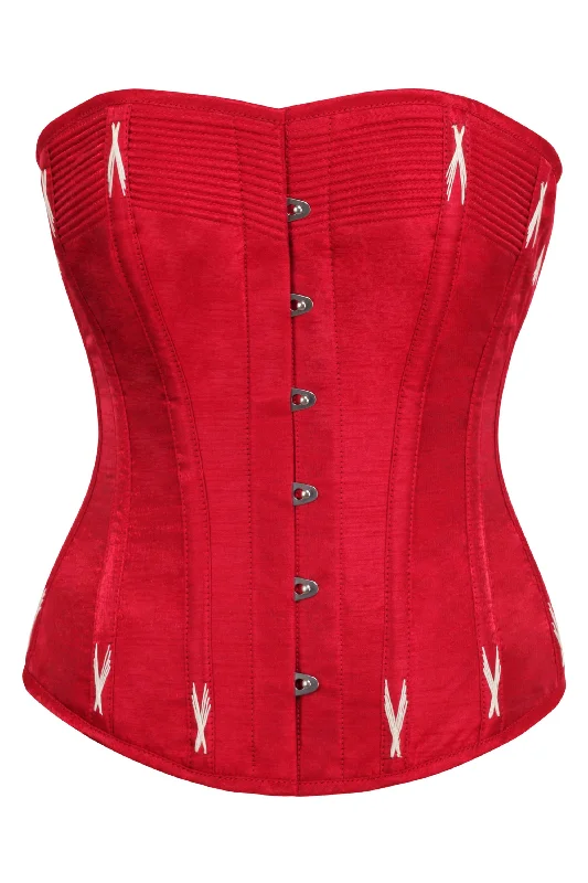 corset for fantasy cosplay-Lipstick Red Overbust Corset with White Flossing