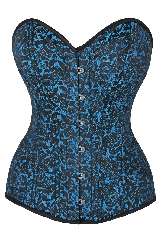 corset top with buttons-Expert Waist Training Overbust Corset in Turquoise Brocade