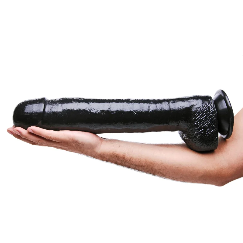 vibrating veined dildo-The Black Destroyer Huge 17 Inch Dildo