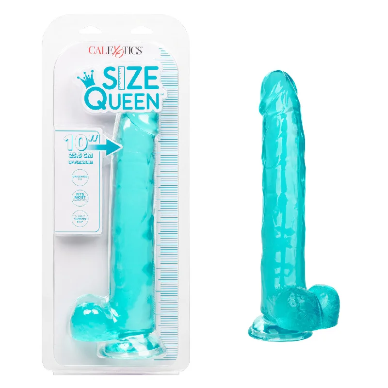 green waterproof dildo-Calexotics SIZE QUEEN Flexible Dildo with Suction Cup 10 inch Turquoise Blue