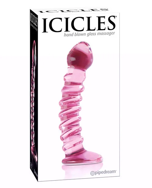 curved thin dildo-Icicles No. 28 Hand Blown Glass - Clear w/Ridges