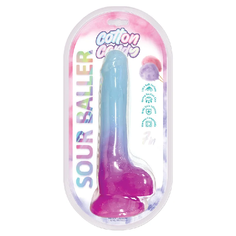 vibrating extra-long dildo-Cotton Candy Sour Baller 7 in. Silicone Dildo Aqua/Purple