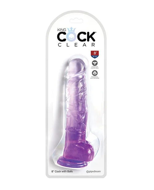 purple thick dildo-King Cock Clear 8" Cock w/Balls - Purple