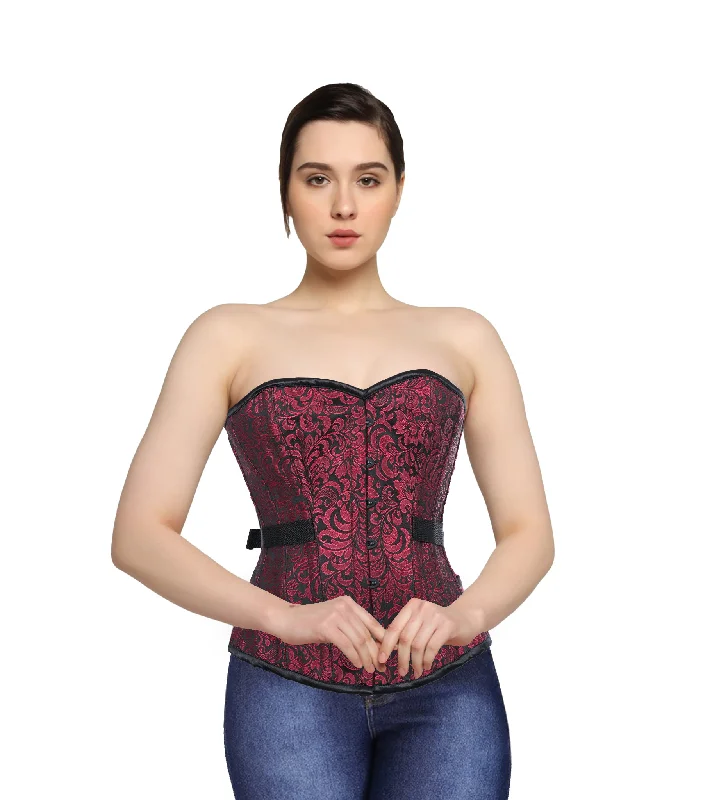 corset for Renaissance fair-Red Brocade Fan Lacing Overbust Corset