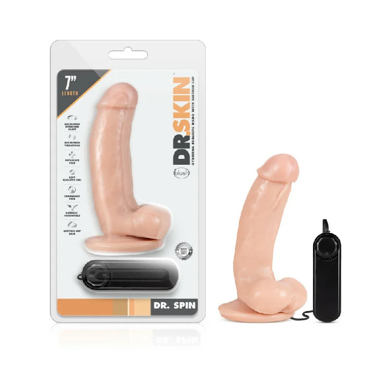 large advanced dildo-Dr. Skin Dr. Spin Realistic 7 in. Gyrating and Vibrating Dildo with Balls Beige