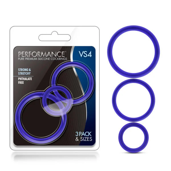 cock ring for bold vibes-Performance VS4 Pure Premium Silicone Cockrings - Indigo Blue Cock Rings - Set of 3 Sizes