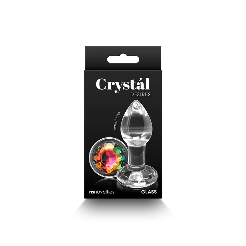 Anal toys for erotic stimulation-Crystal Desires - Rainbow Gem - Small - Clear Glass 7.3 cm Butt Plug with Rainbow Gem Base