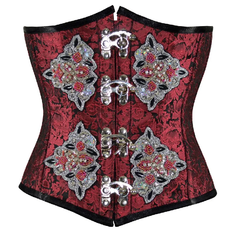 corset for fantasy wedding-Radella Black Red With Sequined Patch Underbust Corset