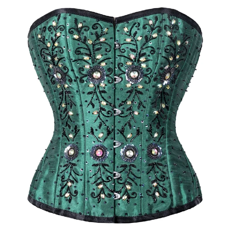 corset for fantasy costume-Tanith Silk Beaded Sequined Overbust Corset