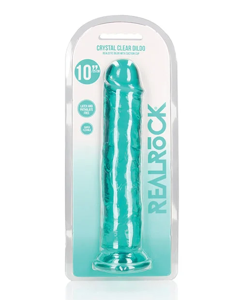 curved advanced dildo-Shots RealRock Realistic Crystal Clear 10" Straight Dildo - Turquoise