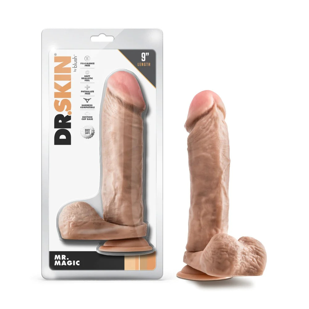 black extra-long dildo-Dr. Skin Mr. Magic 9 Inch Long Dildo - Caramel