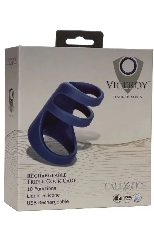 cock ring material facts-Viceroy Rechargeable Triple Cock Cage - Blue