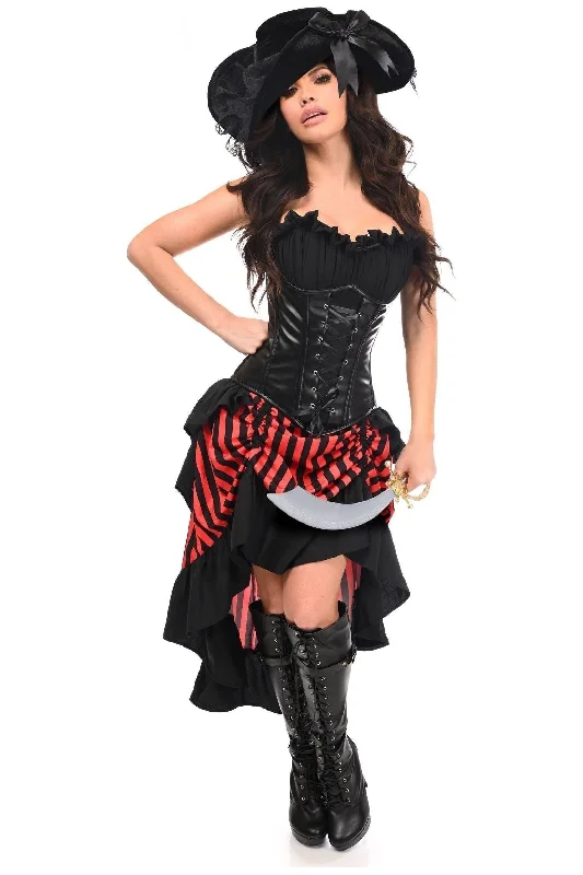 corset for pin-up style-Top Drawer 4 PC Black/Red Premium Pirate Corset Costume