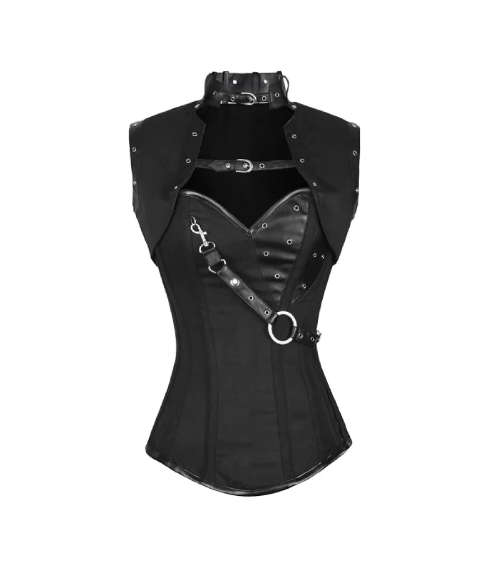 corset top charcoal gray-Black Cotton Overbust Corset