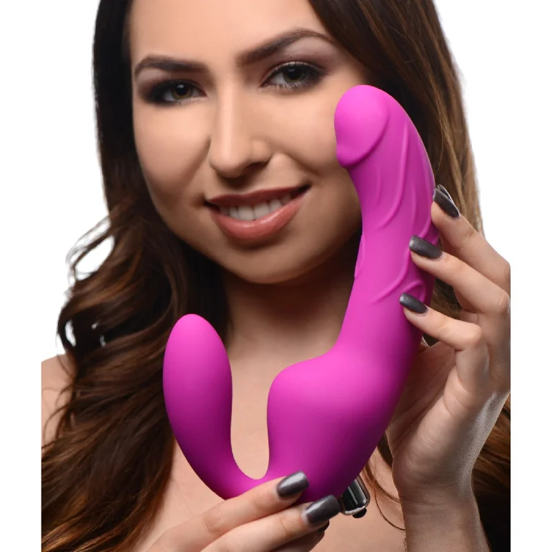 pink hands-free dildo-Royal Rider Vibrating Silicone Strapless Strap On Dildo