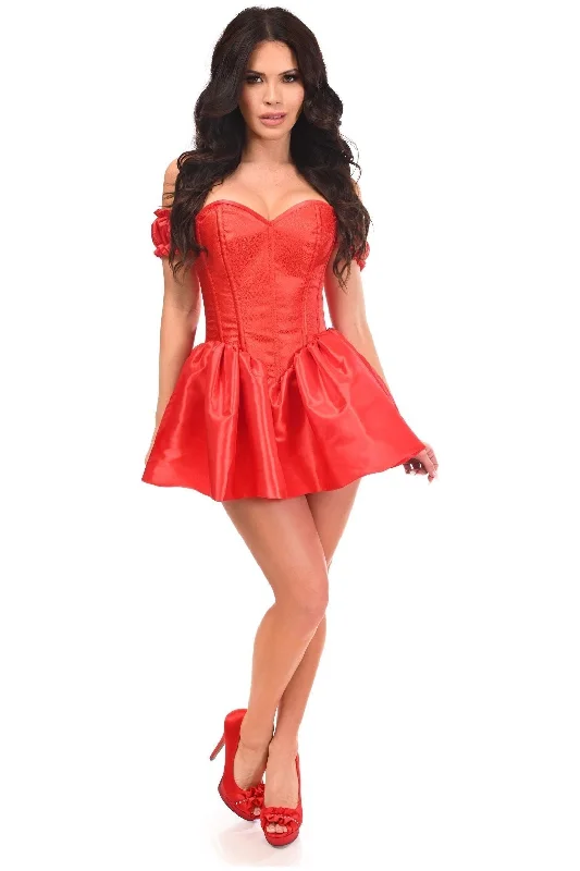 corset dress for pageant-Top Drawer Steel Boned Red Brocade & Taffeta Corset Dress