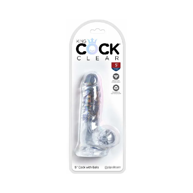 thick silicone dildo-King Cock Clear 5 in. Cock With Balls Realistic Suction Cup Dildo