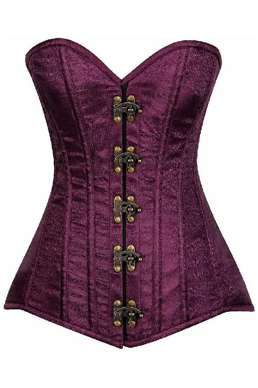 corset for slim waist-Top Drawer Plum Brocade Steel Boned Corset w/Clasp Closure