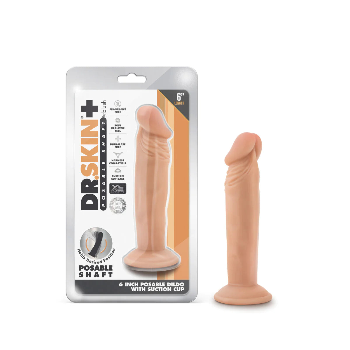 smooth USB-charged dildo-Dr. Skin Plus Realistic Vanilla 6.5-Inch Long Dildo