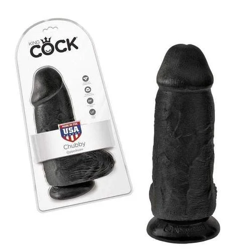 glass remote control dildo-Pipedream King Cock Chubby Realistic Dildo with Balls and Suction Cup Mount Base 9 inch Black