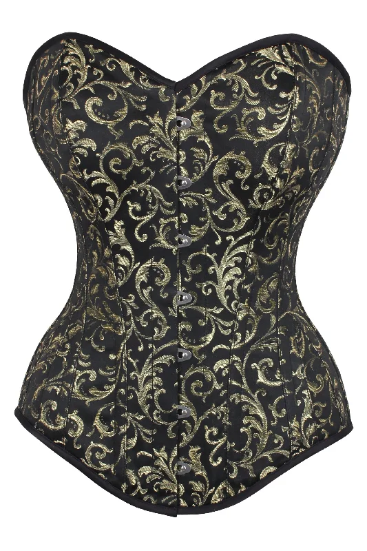 corset with chevron pattern-Long Gold Brocade Pattern Corset With Hip Gores