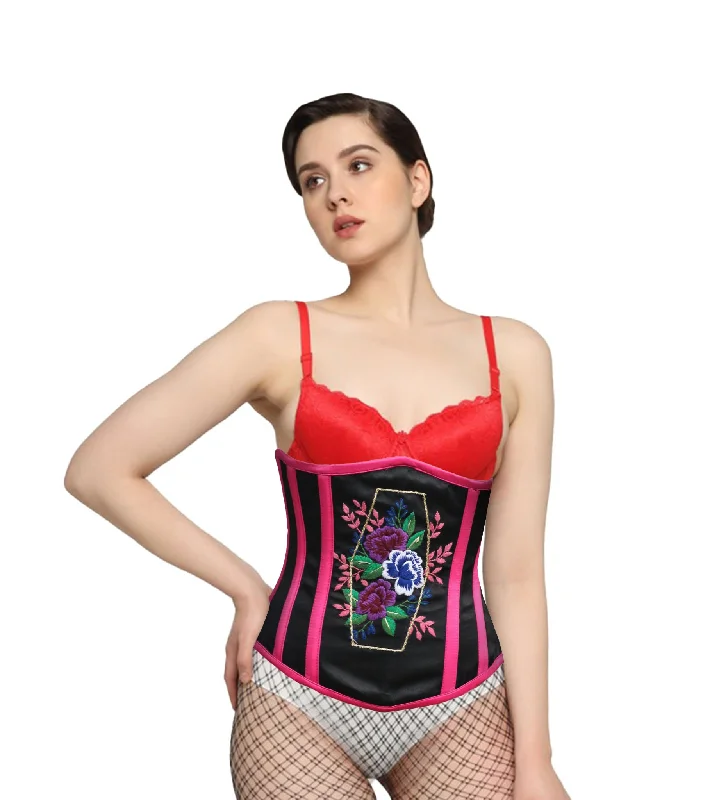 corset top with velvet straps-Coffin Embroidered waist reducing  underbust corset