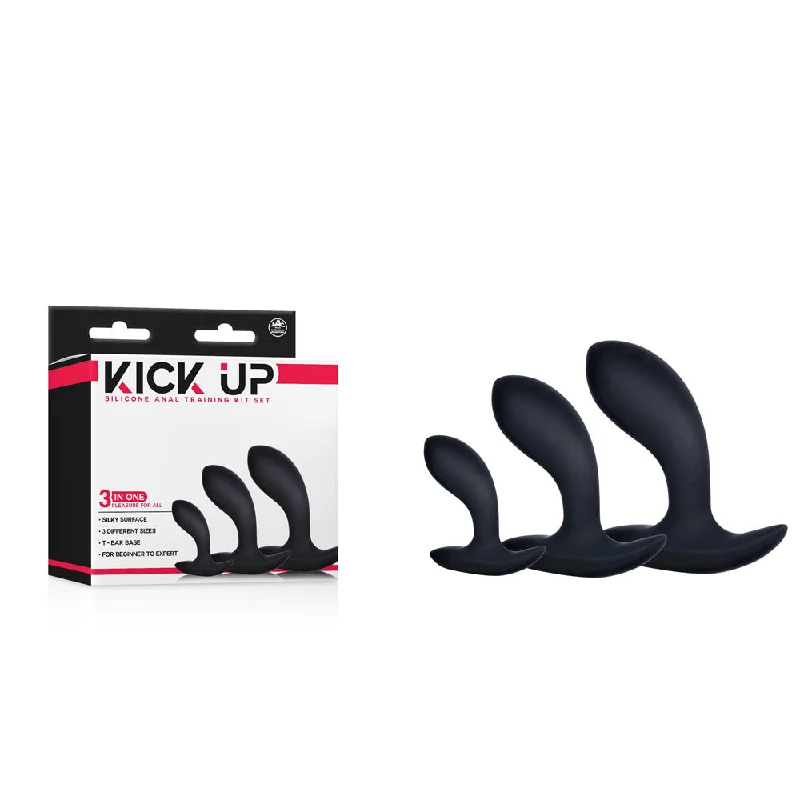 Anal toys with water-tight design-Kick Up Anal Trainer Set - Black Butt Plugs - Set of 3 Sizes