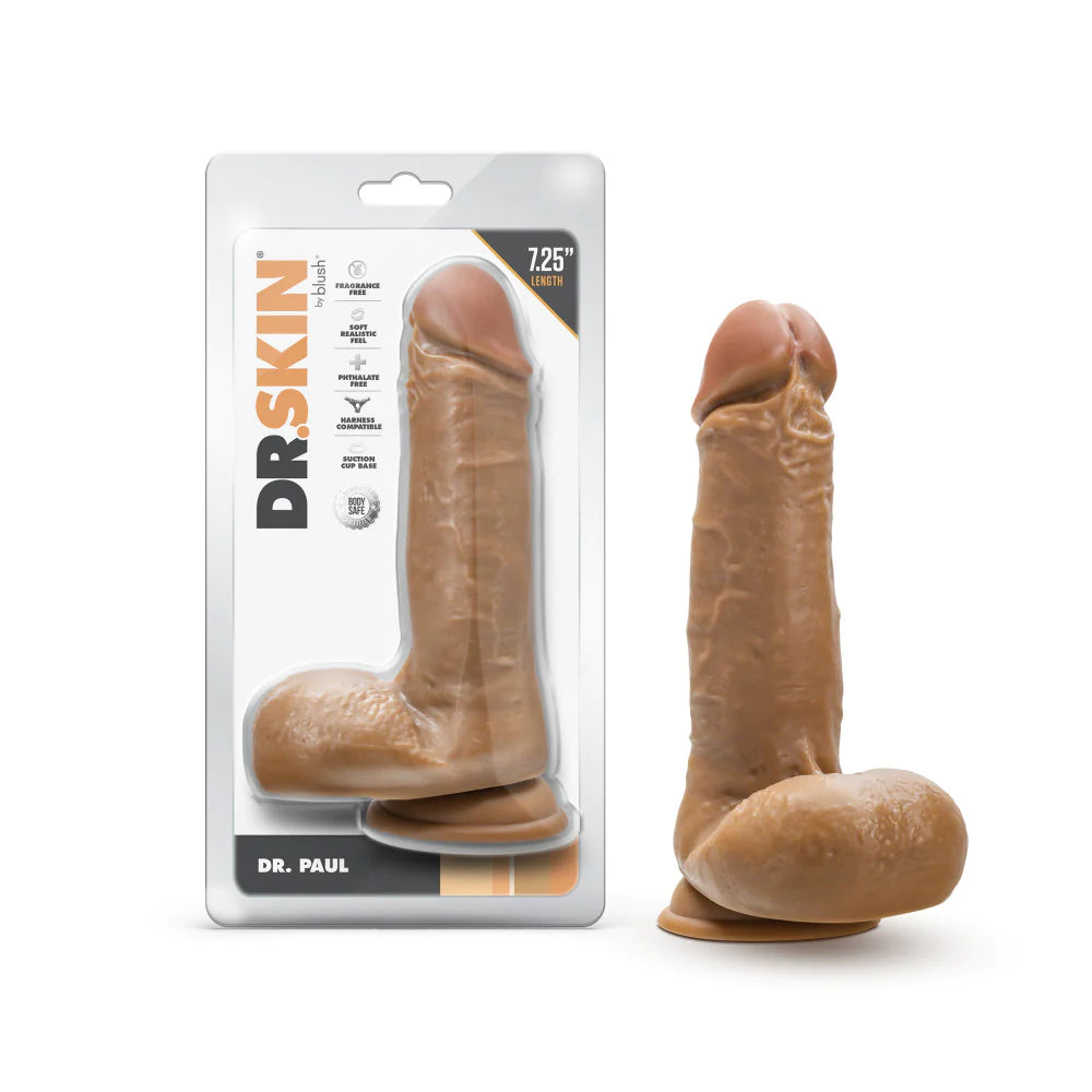 thin mini dildo-Dr. Skin Dr. Paul 7.25 Inch Long Dildo - Caramel