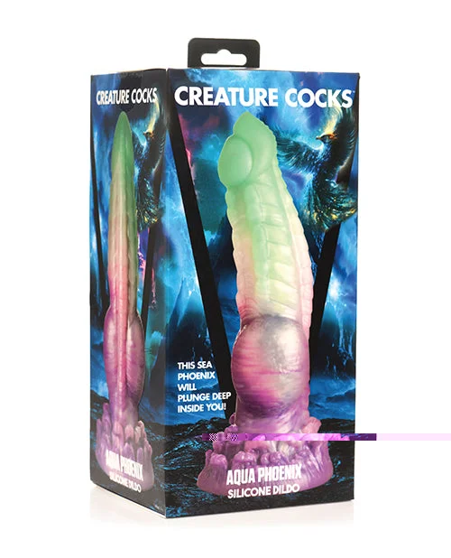 curved dildo-Creature Cocks Aqua Phoenix Silicone Dildo - Multi Color