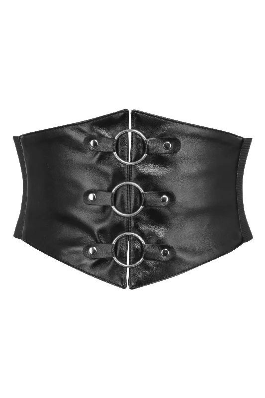 corset for waist support-Gothic Black Faux Leather Corset Inspired Belt