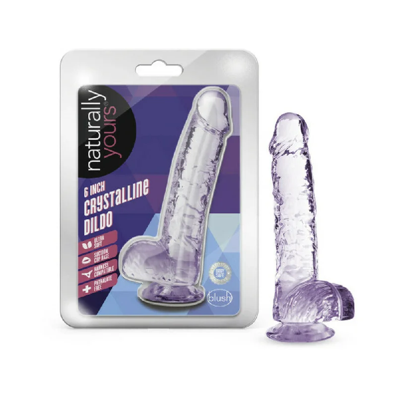 thick anal dildo-Naturally Yours Crystalline 6 in. Dildo with Balls Amethyst