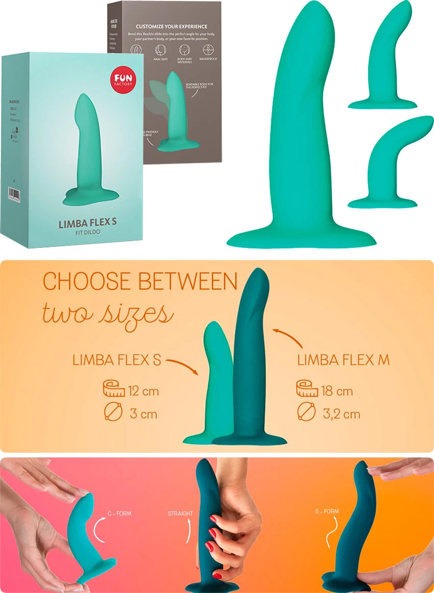 red thrusting dildo-Fun Factory LIMBA FLEX S Bendable Silicone Dildo with Suction Cup with FREE TOYBAG