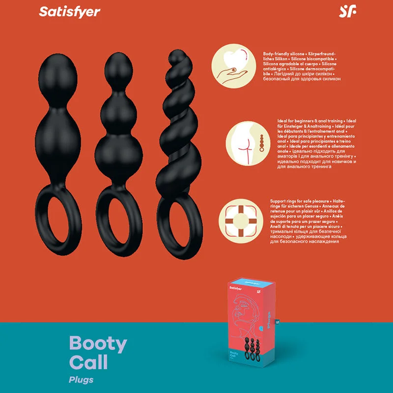 Anal toys with small size-Satisfyer Booty Call Anal Bead Butt Plug Set - Black