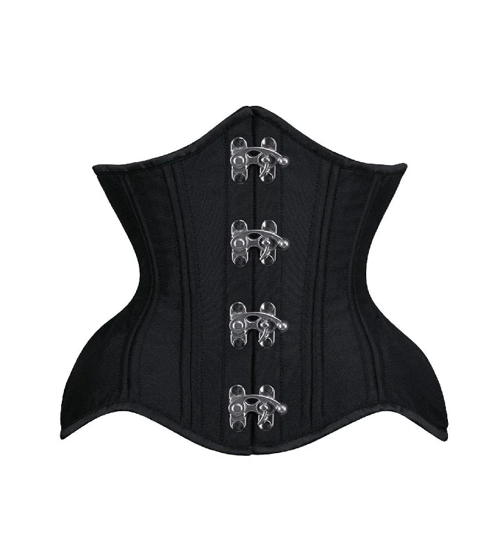 corset for waist definition-Black Satin Authentic Steel Boned Underbust  Waist Training Corset