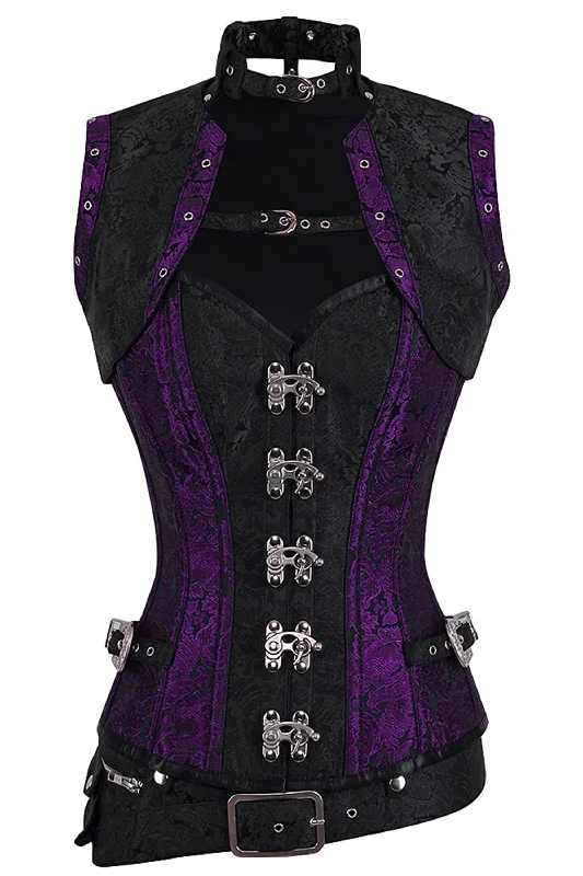 corset for fashion shoot-Handmade Full Steel Boned Corset with Sleeveless Jacket – Rich Purple & Black Brocade, Corset Story Original (2012)