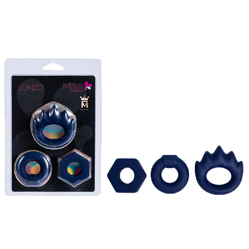 cock ring with solid vibes-Maia LONZO - Blue Silicone Cock Rings - Set of 3