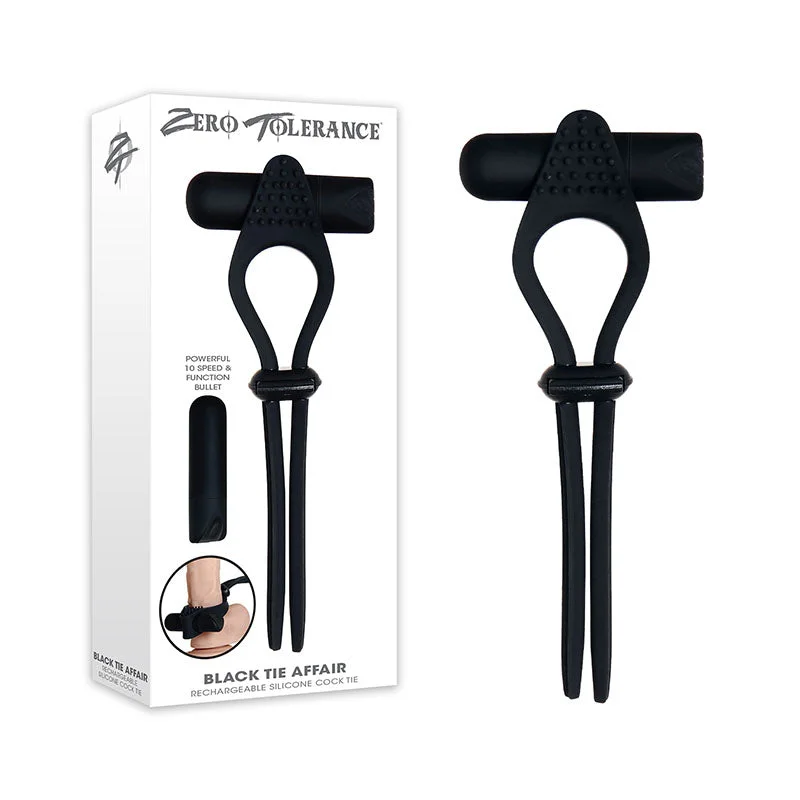 cock ring for sensual fun-Zero Tolerance Black Tie Affair - Black USB Rechargeable Vibrating Lasoo Cock Ring