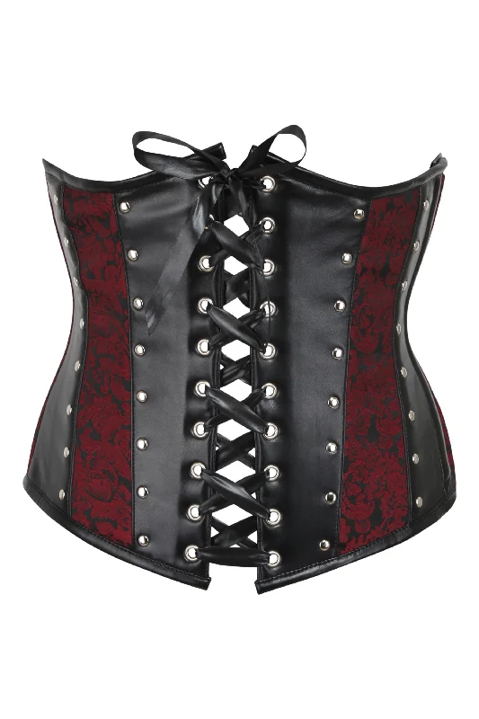 corset for cosplay event-Red Brocade & PVC Underbust with Front & Rear Closure