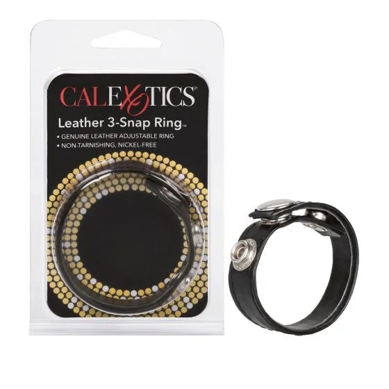 cock ring for quiet vibes-Leather 3-Snap Ring