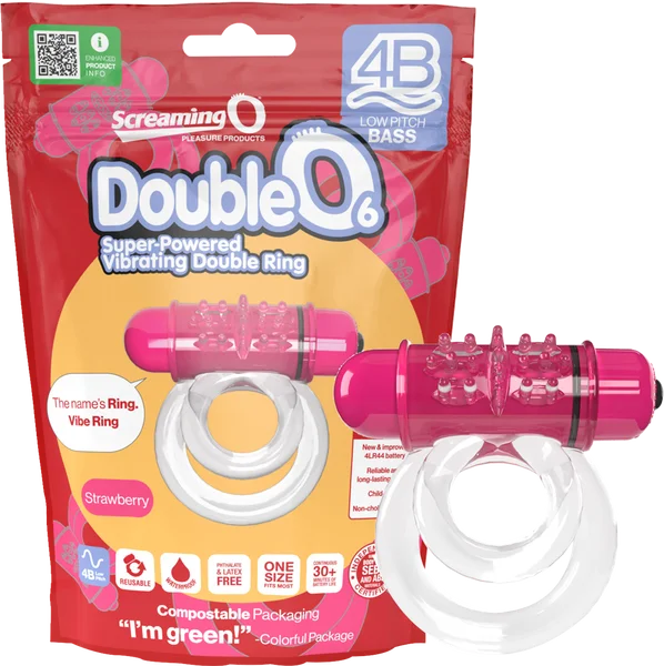 cock ring with bold style-Double O 6 4B Low Pitch Bass (Strawberry)