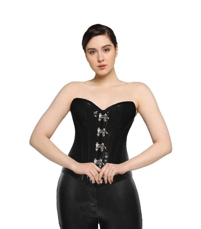 corset with embroidery details-Black PVC Authentic Overbust Corset with C-Lock