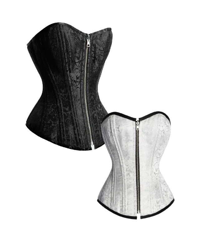 corset with elastic back-Black /White Reversible Overbust Waist Training Corset