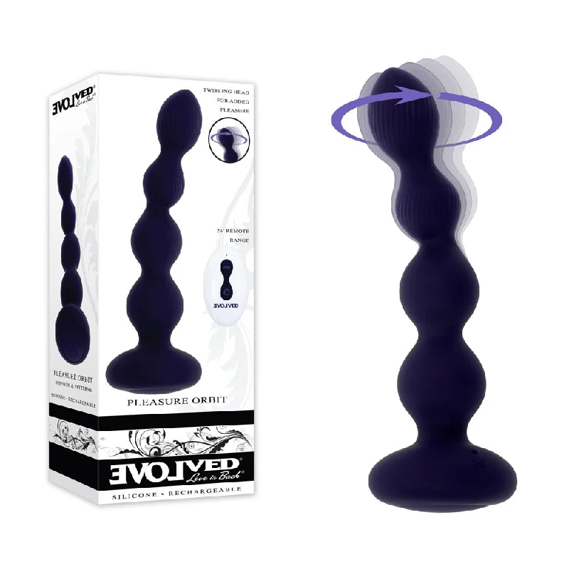 Anal toys for quick care-Evolved PLEASURE ORBIT - Navy Blue 17.8 cm USB Rechargeable Twirling & Vibrating Anal Beads with Remote