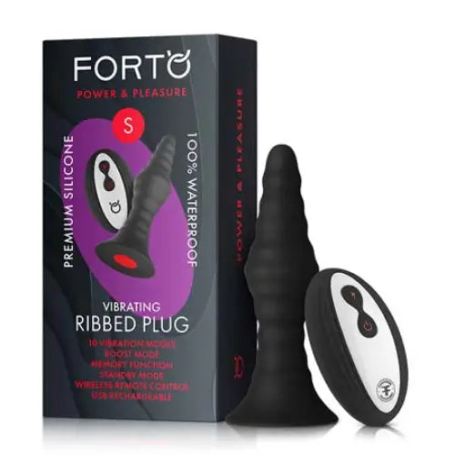 Anal toys with soft silicone-Forto Vibrating Ribbed Plug Rechargeable Remote-Controlled Silicone Anal Plug