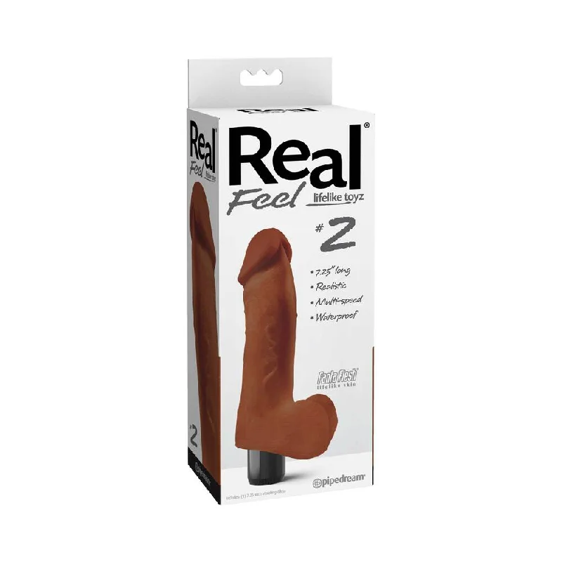 thick affordable dildo-Real Feel Lifelike Toyz No. 2 Realistic 7.25 in. Vibrating Dildo With Balls Brown