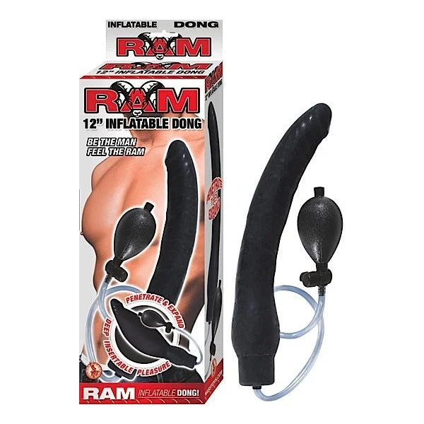 red double-ended dildo-Nasstoys Ram 12 inch Latex Inflatable Butt Plug Dildo Black