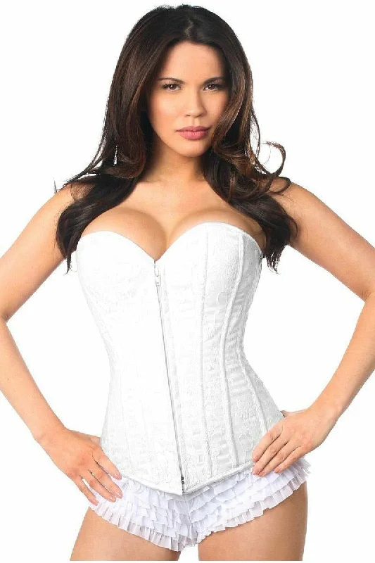 corset top steampunk style-Lavish White Lace Overbust Corset w/Zipper